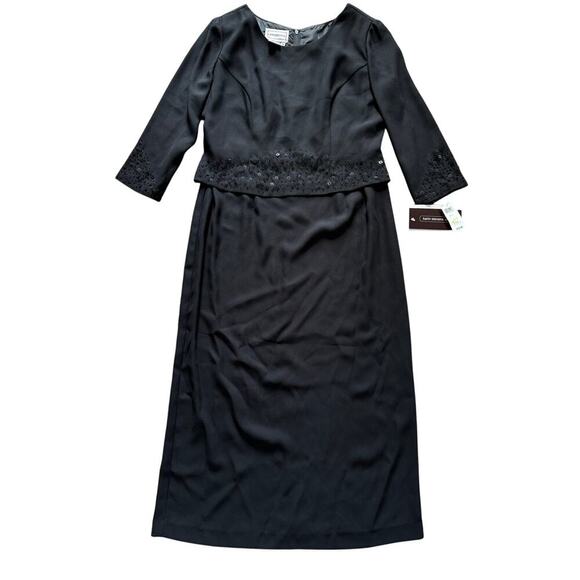 NWT -KARIN STEVENS Black Evening Dress w/ Sparkle & Sequins, 3/4 sleeve, size 14 - Picture 1 of 12